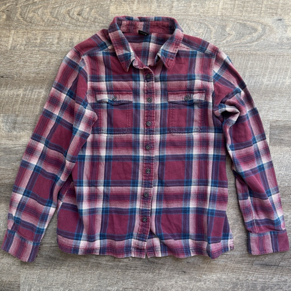 Patagonia Women's Plaid Flannel Button Down Shirt Organic Cotton Size 12 Pink
